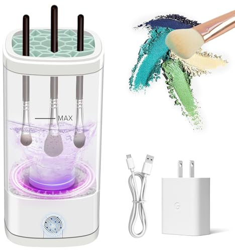 Cbsrvmlp Electric Makeup Brush Cleaner, Multi-Functional Cosmetic Brush Cleaner, Portable Automatic Makeup Brush Cleaning Solution With Dryer-Holder, Charger, USB-C cable, Beauty Gift for Women