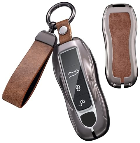 Ysbxitu Schlüssel Schutz Etui Leder Schlüssel mit Schlüsselanhänger kompatibel mit Porsche Cayenne Panamera 911 971 9YA Taycan Macan Boxster Carrera Keyless Go Schlüsselbox für Funkschlüssel
