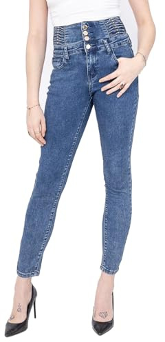 Glook Skinny Jeans Damen High Waist Stretch Hose | Slim Fit Jeans Damen mit hohem Bund und Po-Pushup Effekt (L, Blau 7)