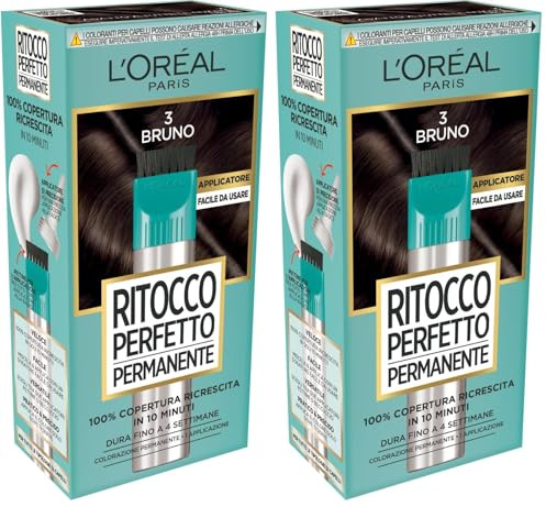 L'Oréal Paris Colorazione Ritocco Perfetto Permanente, Copre 100% della Ricrescita, In Soli 10 minuti, Fino a 4 Settimane, Colore: Bruno (Confezione da 2)