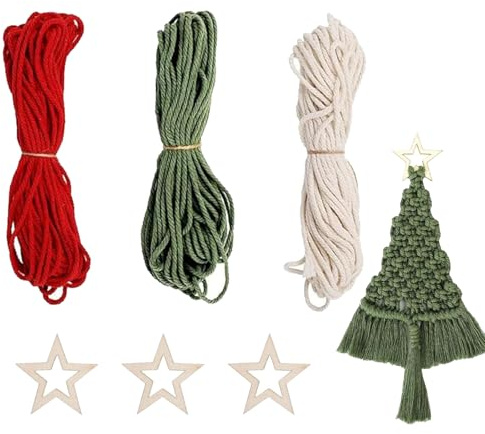 3 Pezzi Set Di Macramè Di Natale,Kit Fai Da Te Per Natale Decorazioni Da Appendere,Macrame Con Istruzioni Per Principianti,Macrames Natales Per La Decorazione Dell'albero,Kiuiom