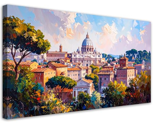 Feeby Leinwand Bilder - Bild Wohnzimmer - 100x50 1tlg - Deko Schlafzimmer Groß - Dekoration Canvas - Gemälde - Modern Wandbilder - Kunstdruck - Büros Panorama von Rom
