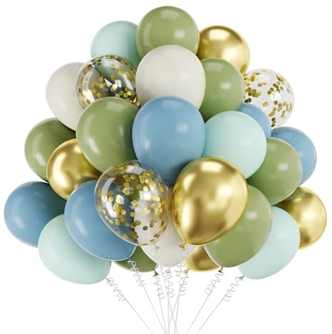 Luftballons Salbeigrün und Blau, 30,5 cm, staubiger grüner blauer Sand, Weißgold, Konfetti-Latex-Ballon-Set für Boho, Geburtstag, Hochzeit, Verlobung, Brautparty, Party-Dekorationen