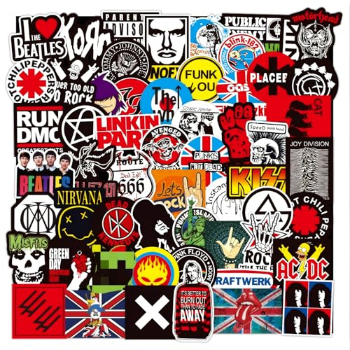 100Pcs Waterproof Rock Music Stickers, Vinyl/PVC Decals with Classic Rock Elements, Graffiti & Retro Style for Luggage, Water Bottle, Fridge, Laptop, Skateboard, Phone - Ideal for Adults & Teens