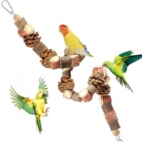 Sitzstangen für Vögel, 80cm Wellensittich Zubehör, Papagei Kauspielzeug, Vogelkäfig Zubehör, Natur Vogel Sitzstange, Vogelstange, Holzblock Kauschnur Kletterleiter Vogelspielzeug Vogelkäfigzubehör