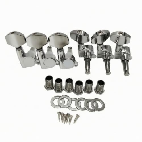 kowaku Dispositif d' de Guitare Acoustique Mécanique Accordeur Clé de Réglage Machine à Cordes Ensemble 3r3l en Boîtier Scellé Robuste Suitable pour Musiciens Luthiers Studios, Argent