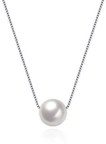 Collier Hmilydyk - En argent massif 925 - Pour femme - Fait à la main avec une grande perle de culture d’eau douce