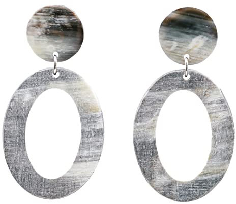 Feliss Damen Boho Ohrringe Ohrstecker hängend afrikanischer Schmuck aus 100% Horn. Große Ohrhänger in schwarz, kleines Geschenk. Hippie earrings aesthetic