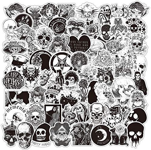 PRETTYSUNSHINE 100 Stücke Sticker Schwarz Weiss Stickerbomb, Gotisch Aufkleber Graffiti Sticker für Koffer Laptop Helm Auto Motorrad Fahrrad Skateboard Ordner, Wasserdicht Vinyl Totenkopf Sticker