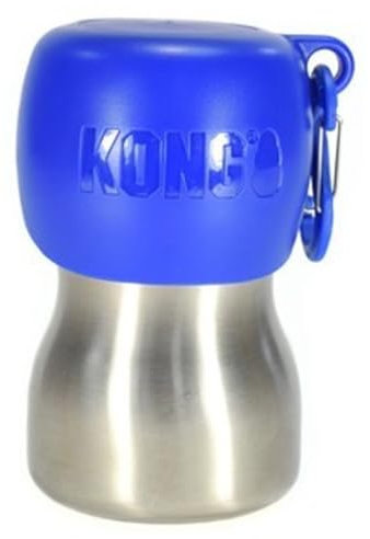 KONG H2O Stainless Steel Dog Water Bottle & Pet Travel Bowl, 9.5 oz - Blue
