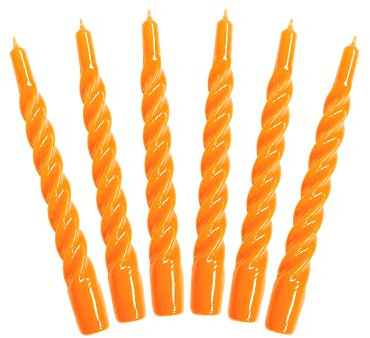 Candles with a Twist®, Made in Italy, 25 Colours Available, Dinner Candles, Twisted Candles Long Burning 5 Hours, Tapered Candles, Lacquered, Unscented Candle Gift Set, 6 pcs. 2.2 x 21cm (Orange)