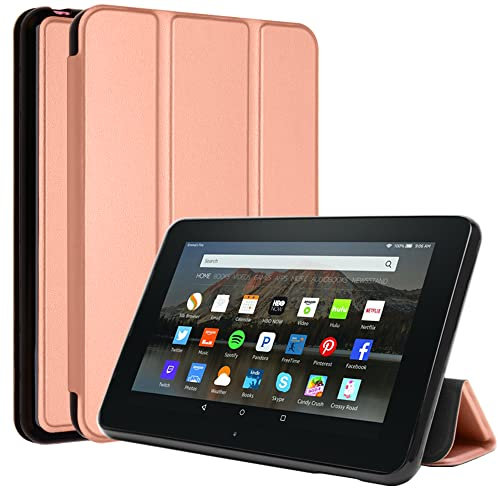 TECHGEAR Kluger Hülle für neu Amazon Fire 7 / Fire 7 Kinder (2022/12. Generation) Slim Smart Case Dreifach Gefaltete Standabdeckung mit Eckenschutz [Auto Schlaf/Wach] - Rosegold
