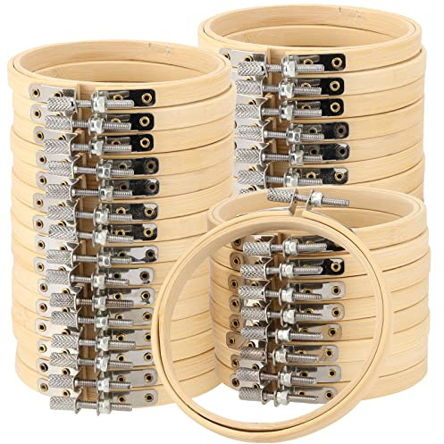 MUKLEI 30 Pack 6 Inch Embroidery Hoops | 15cm Bamboo Embroidery Cross Stitch Hoop Ring for Arts, DIY Crafts, Handy Sewing, Home Decoration
