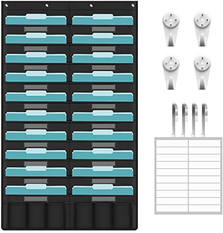 KIKIGOAL Hängeregistratur-Organizer mit 20 Fächern, robuste Aufbewahrungstasche, Diagramm mit 20 Namensschild-Taschen für Aktenordner und Papier, Türhaken, Etiketten (20 Taschen)