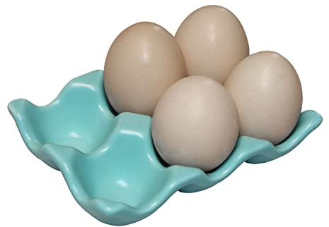 Ceramic Egg Holder 6 Cups Egg Tray Container for Fridge & Countertop | Blue, Polished Surface, with Non-Slip Base | Porcelain Holder for Half Dozen Eggs for Refrigerator