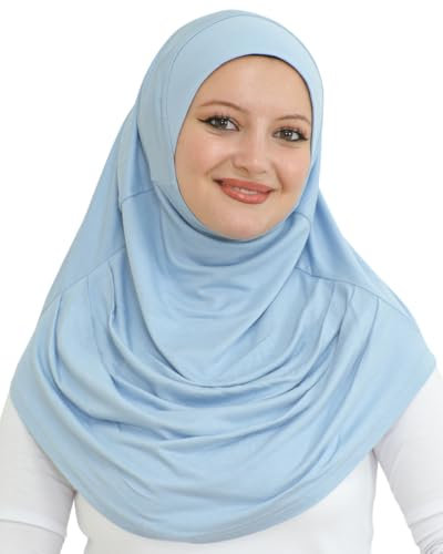 Prien Chic Hijab Für Damen, Türkisch Kopftuch Muslim, Frauen Konfektionskleidung Schal Kleider, Muslim Weicher Jersey Kopftücher, Burka, Easy Hijab Set, Muslimisch Abaya (Blau)