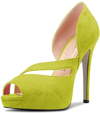 HDEUOLM Mujer Aguja Alto High Plataforma Heel Abierta Punta Slip-on Sandalias de Boda Fiesta Sexy Dress Zapatos 13 CM Heels Verde Lima 38 EU