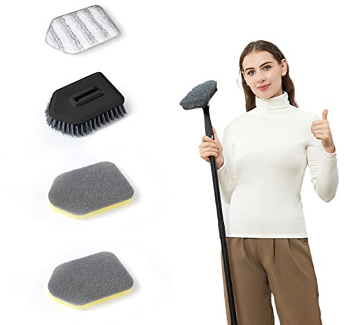 MAYKI Original Black Replacement Head 4 PCS, Replacement Heads of Shower Cleaning Brush, Reusable Long Handled Scrubbing Brush Refills, Replaceable Bathroom Cleaning Brush Head Accessories