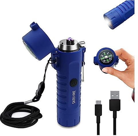 YHSGY USB Rechargeable Lighter, Dual Arc Lighter, Wind and Waterproof Arc Lighter with LED Torch and Compass, Dual Arc Plasma Lighter (Black) (Color : E)