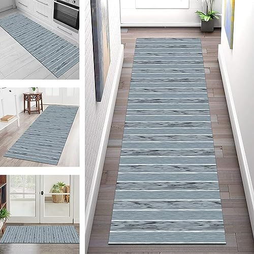 Teppich Läufer Flur Küche rutschfest waschbar Küchenläufer Lang Korridor Tepiche 70X200CM Blau Schwarz Teppichläufer Matte Meterware Kücheteppich Schlafzimmer Wohnzimmer Flurmatten Breit 40-120cm