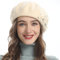 ZLYC Damen Wolle Baskenmütze Klassische Französischen Barett Warm Beret Mütze(Gestickte Blumen Beige)