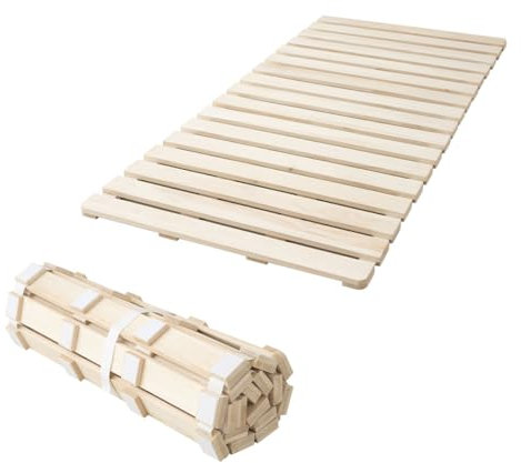 EMOOR Extra Dickes Rolllatten Futonbett Langlebiges Rollbett (100 x 200 cm) für Japanische Boden-Futon-Matratze, Holz Paulownia Boden Unlackiert Natürlich Schlafbettwäsche Gäste Tatami-Matte