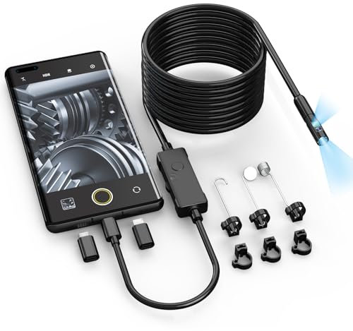 LabTEC 5M Doppellinse Endoskopkamera mit Licht 1920P, USB Inspektionskamera Handy 16.4FT Schlauchkamera IP67 wasserdichte Endoskop Kamera für Android Smartphones, iPhone, iPad, Samsung