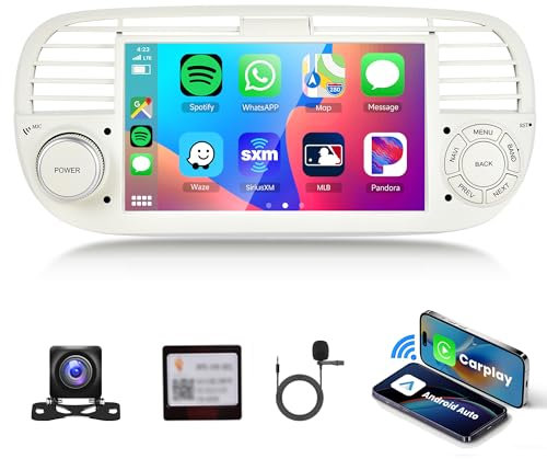 Android Car Stereo for Fiat 500 2007-2015 with Wireless Carplay, Rimoody 7 Inch Touch Screen Car Radio Bluetooth GPS WiFi FM/RDS Mirror Link RCA USB SWC + Backup Camera