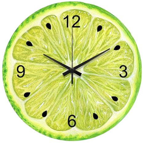 astylishome 0204 Wanduhren für Wohnzimmer, kreative Hängeuhr, Dekoration, Kiwi, Obst, Büro, Limette, nicht tickend, modern, für Büro, Zuhause, Schule, Badezimmer, Festival, Geschenk