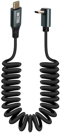 GELRHONR 100W Coiled USB C Cable, 90Degree Type C Male to Male Fast Charging Spiral Cord 20V 5A,USB Type C Spiral Carplay Cable Supports 20Gbps, 8k@60Hz for Phone