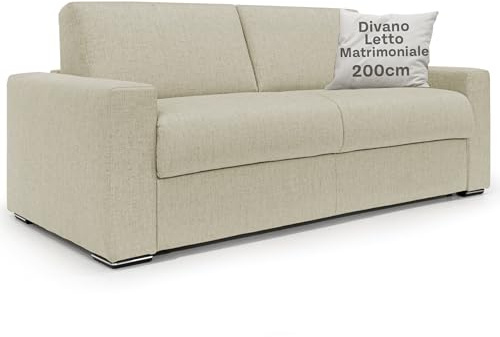 Divani Store – Doppelschlafsofa 200 cm aus wasserdichtem Stoff – Schlafsofa Matratze 140 x 197 cm und Höhe 20 cm – handgefertigtes Schlafsofa Beige