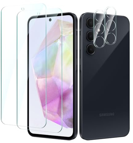 CYYAGE 2 Pièces Protection Écran Verre Trempé pour Samsung Galaxy A35 avec 2 Pièces Protecteur d'Objectif de Caméra Arrière, Dureté 9H, Sans Bulles, Anti Rayures