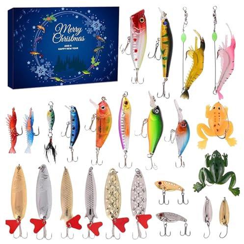 Adventskalender zum | Adventskalender Angel Männer Weihnachtskalender | Adventskalender für Angelgeräte | 24 Köder Set Adventskalender für Erwachsene Teenager