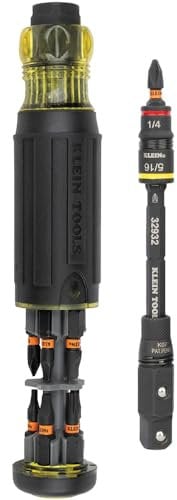 Klein Tools 32516HD KNECT 16-in-1 Impact-Rated Hybrid Screwdriver/Nut Driver, Magnetic, Flip Socket, 11 Bits, 2 Nut Drivers, 3/8-Inch Square Adapter