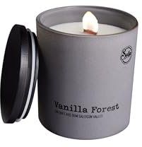 Sallys Duftkerze „Vanilla Forest“ - Duftkerze im Glas Groß mit Holzdocht mit Knistereffekt Kerze Candle Scented Candle Kerze im Glas Vanille Sjoawax Blend Edler Deckel