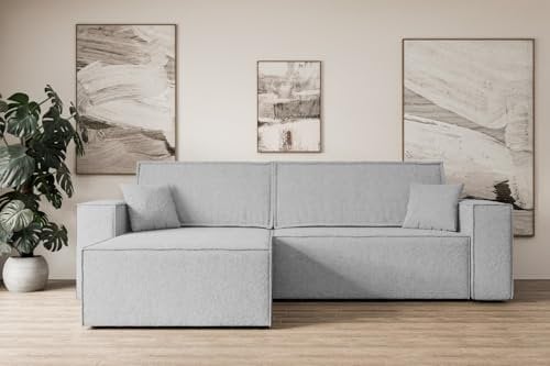 ALTDECOR Ecksofa mit Schlaffunktion und Bettkasten Corner Sofa Eckcouch Couch L-Form universal, Links/rechts Schlafcouch Ausziehbar Wohnlandschaft Schlafsofa Celtic-XL - 277x143x83cm Hellgrau