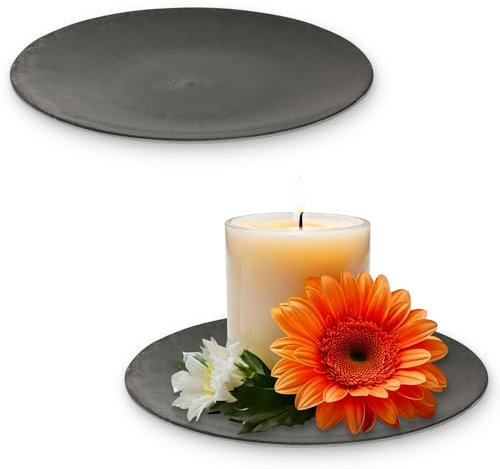 Deko-Teller 2er Set 22 cm in schwarz marmoriert - Flache Teller als Tischdeko Kerzenteller