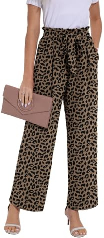 PrinStory Damen Hose Mit Weitem Bein Leichte Elastische Taille Sommer Hose Mit Taschen Kausale Arbeit Hose