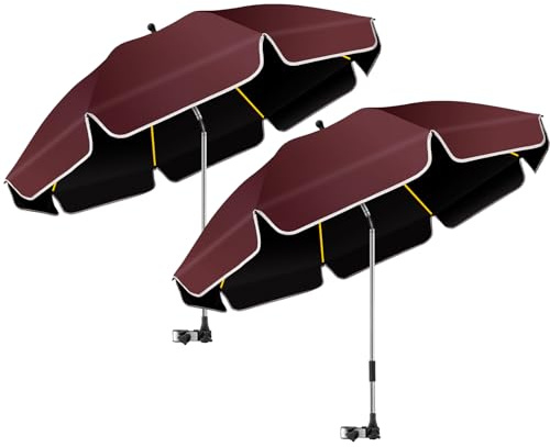 2-Pack 48.8 Chair Umbrella with Clamp, UPF50+ Sun Protection,360° Swivel Portable Clip-On Sun Shade for Beach Chair,Camping,Golf,Stroller,Wheelchair Hands-Free Shade,10-15% Extra Shade with Ruffle