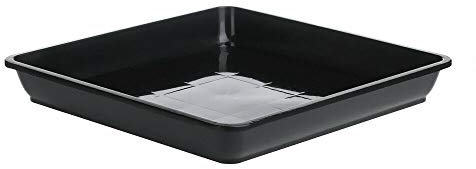 Vassoio quadrato per piante, vassoio antigoccia per orticoltura, piante da interno/esterno, vassoi in plastica impermeabile per piante da giardino (25,6 x 25,6 cm, nero)