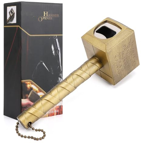 Bottle Openers for Beer - Heavy Duty Wall Mount Opener with Hanging Chain, Hammer Shaped Bar & Kitchen Accessory, Unique Gifts for Men, Dad, Husband(Gold)