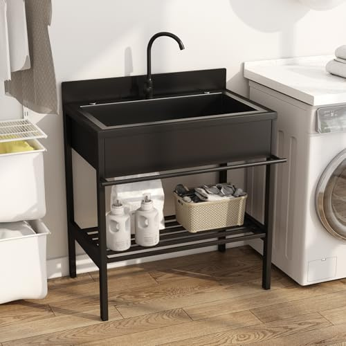 Fdzylyg Lavandino da Esterno,Lavello Cucina con Mobile,Lavabo Autoportante in Acciaio Inox,con Rubinetto,per Interni Esterni Ristorante Lavanderia Campeggio Giardino(66x51x94cm)