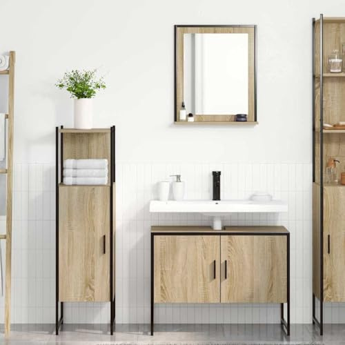 Zeehear Badezimmermöbel Set 3-teilig, Braun, 33x33x120.5 cm, Holzwerkstoff, mit Regal & Türen, modernes Badmöbel für stilvolle Badezimmerorganisation