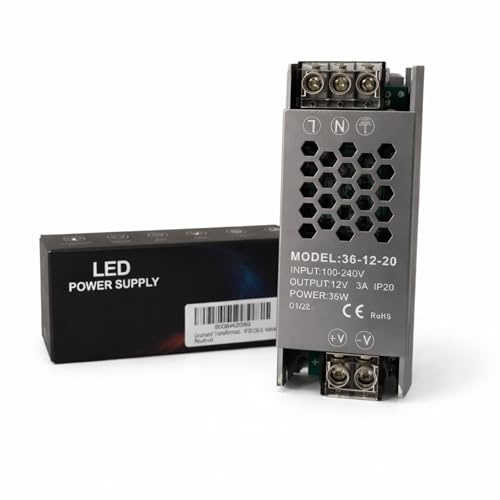 Grumatel Transformador LED de 100-240V 12V - 36W silencioso, compacto y eficiente, fuente de alimentación Tira LED, de Interior IP20 (36.0, Vatios)
