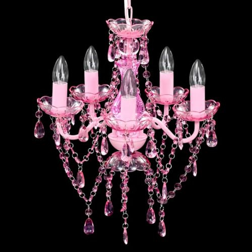 Generico Lampadario in Cristallo 5 Lampadine Rosa,Casa e Giardino,Illuminazione,Impianti di Illuminazione,Lampadari,Rosa,2.33 kg,240310