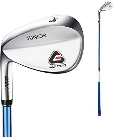 Palo de golf junior para niños y niñas, para zurdos, acero inoxidable, 56 grados, cuña de arena de golf izquierda (izquierda, edad 6-8, azul)