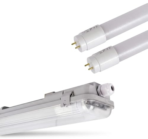 BARCELONA LED Kit Pantalla Estanca 120cm + 2 Tubos LED T8 18W 6000K | Luz Blanca Fría IP65 | Pantalla Resistente Policarbonato Ideal Garajes, Oficinas, Almacenes, Pasillos y Exteriores