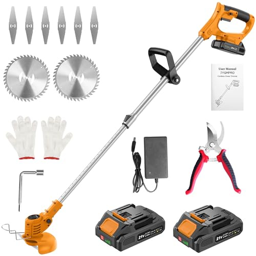 JYGMPRO Decespugliatore a Batteria, Tagliabordi a Batteria 21V con 2 Batterie 2.0Ah, Altezza e Angolazione Regolabili, Decespugliatore Per il Taglio di Giardini, Prati e Terreni