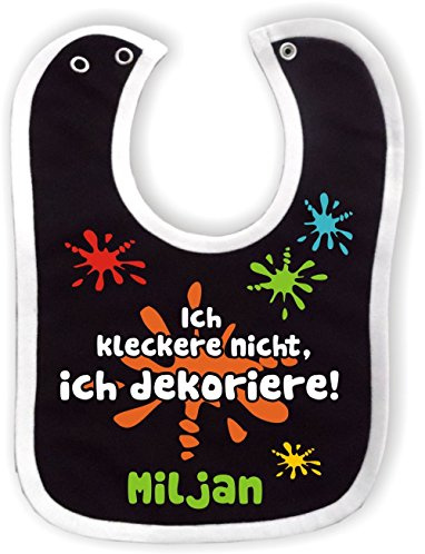 Kleiner Fratz Baby Lätzchen mit Saum personalisiert mit Namen - ICH KLECKERE NICHT, ICH DEKORIERE