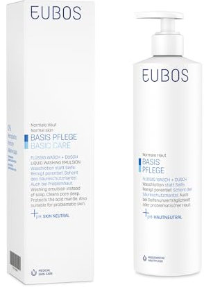 EUBOS BASIS PFLEGE | Flüssig Wasch + Dusch mit Dosierspender | Milde Waschlotion für empfindliche Haut | Ohne Parfüm | pH-hautneutral | Hautverträglichkeit dermatologisch bestätigt | 400ml